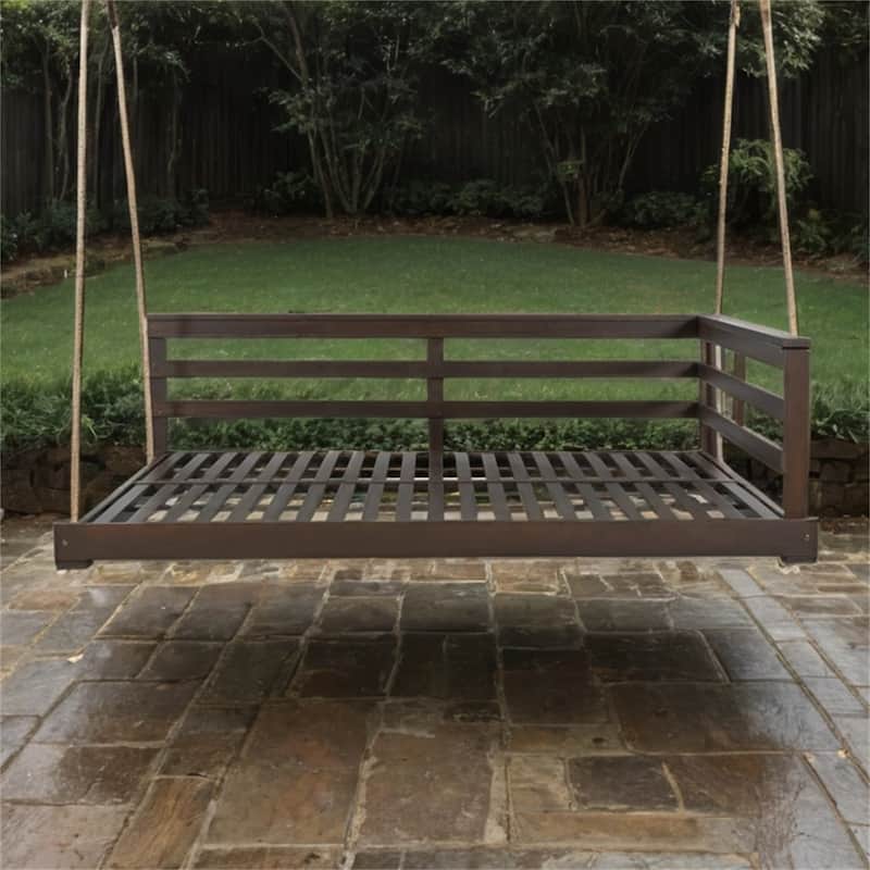 Porch Wood Hanging Swing with Hemp Ropes (No Cushion,Pillow)