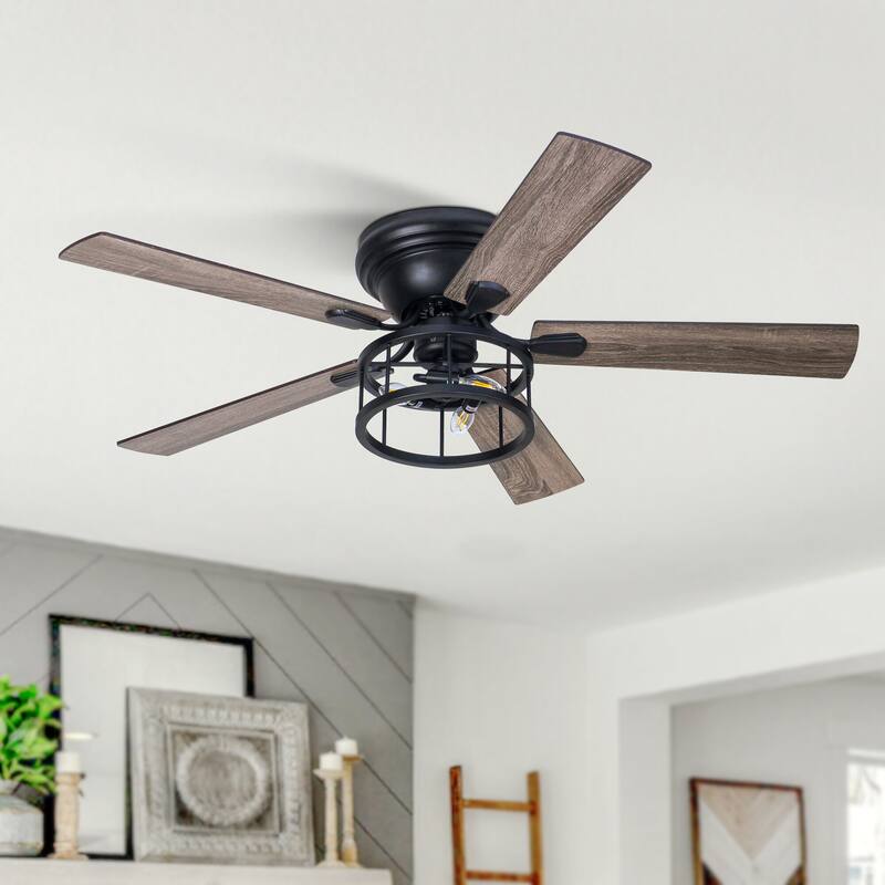 52" Flush Mount Ceiling Fan with Light Remote Control, 5 Blade - 52 Inch - 52 Inch - Black