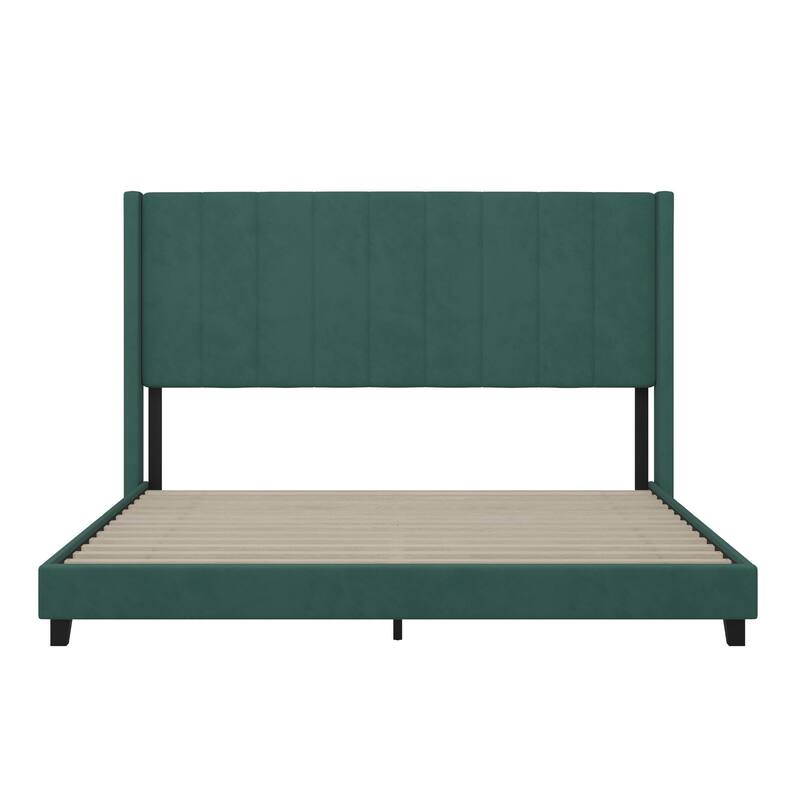 Upholstered Platform Bed with Wingback Headboard