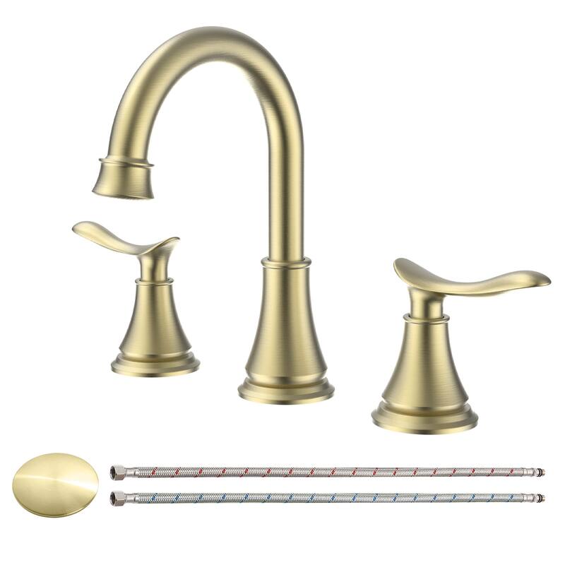 2 Handle 360 Degree Swivel Bathroom Sink Faucet with Pop Up Drain Assembly and Water Supply Hose, Aerator, Anti Fingerprint