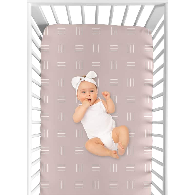 Mauve and White Boho Mudcloth Girl Fitted Crib Sheet - Pink Dusty Rose Bohemian Woodland Tribal Southwest Mud Cloth Hatch Line