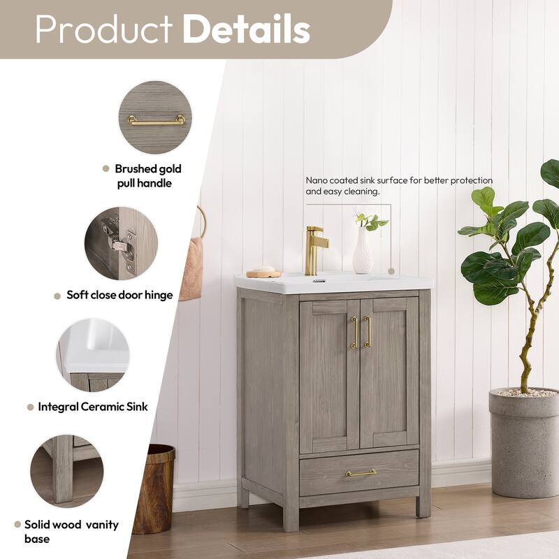 Gela Single Bath Vanity with Ceramic Basin Top and Mirror