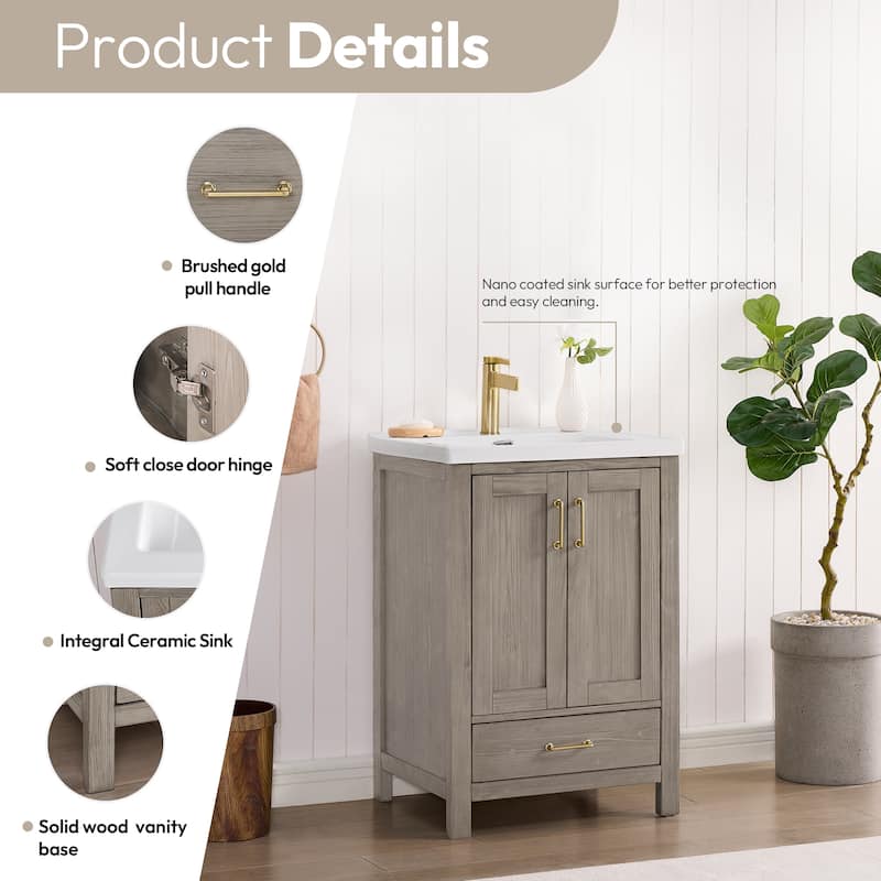 Gela Single Sink Bath Vanity with Drop-In Ceramic Basin without Mirror