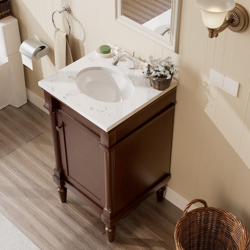 19-Inch Vintage Solid Wood Bathroom Vanity with Sink – Compact Design for Small Spaces