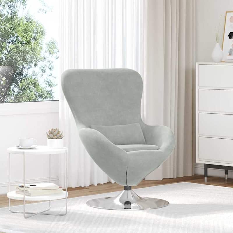 vidaXL Egg Chair Black/ Dark/Light Grey Velvet - 24.8 x 28.7 x 35.4 - Light Grey Without Footstool