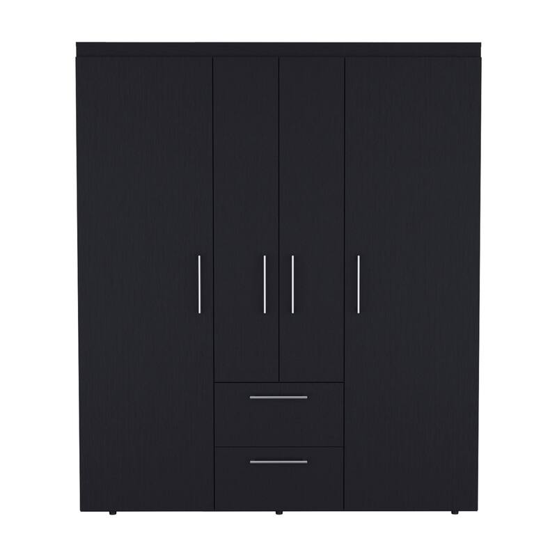 19.8" Modern Four-door Armoire with Multiple Storage Options and Metal Accents