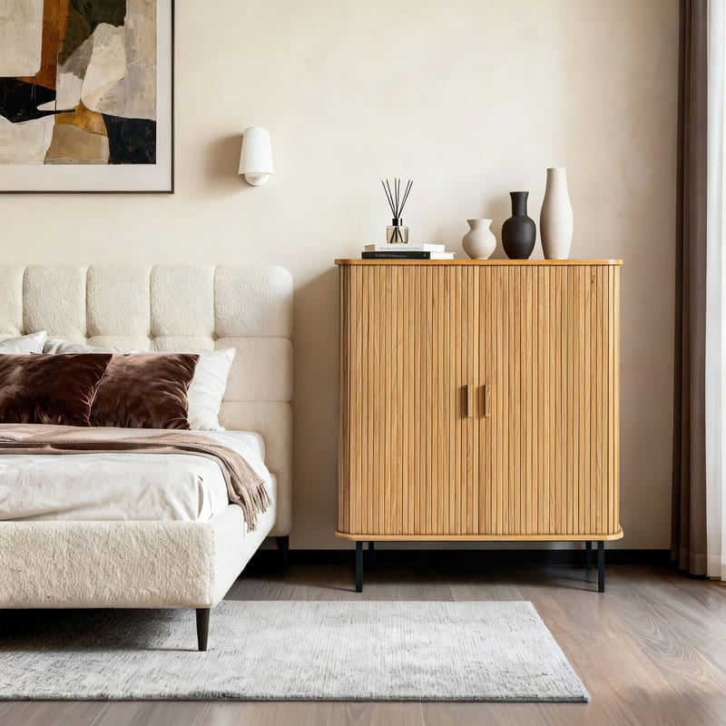 Fluted Wood Storage Cabinet with Tambour Doors - 46"x39"