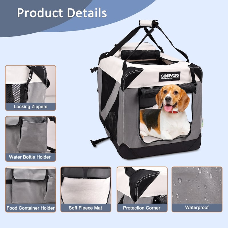 JESPET Indoor & Outdoor 3-Door Collapsible Soft-Sided Dog Crate
