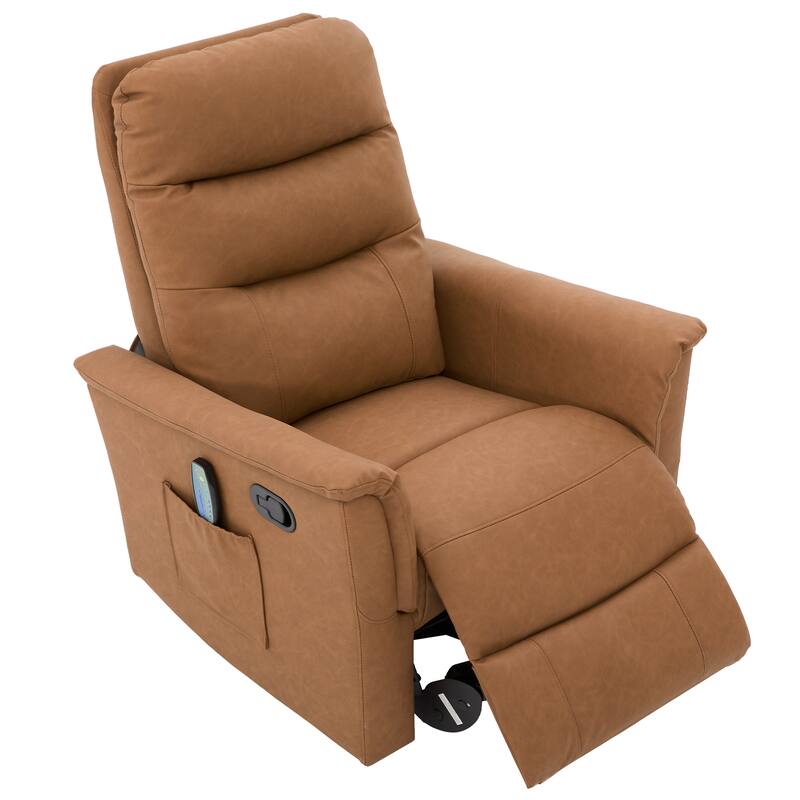 Roomfitters Manual Massage Swivel Rocker Recliner Chair with Heat and Side Pocket, PU Leather