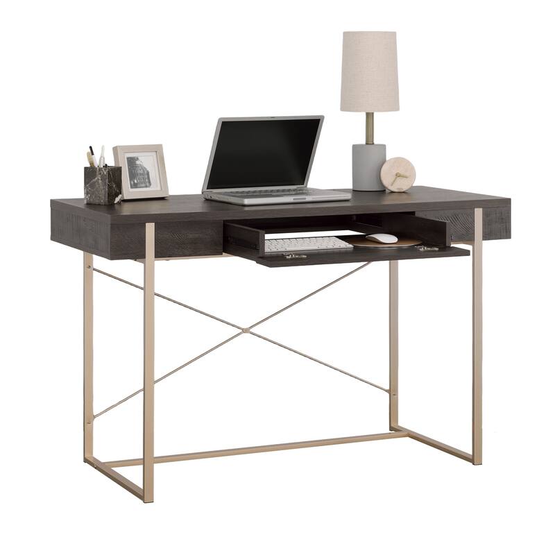 Wood Writing Desk with Elegant Design, Dark Brown