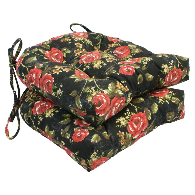 16-inch Rounded Back Tufted Indoor Chair Cushion (Set of 2, 4, or 6, Multiple Fabrics) - 16 x 16 - Set of 2 - Midnight Rose