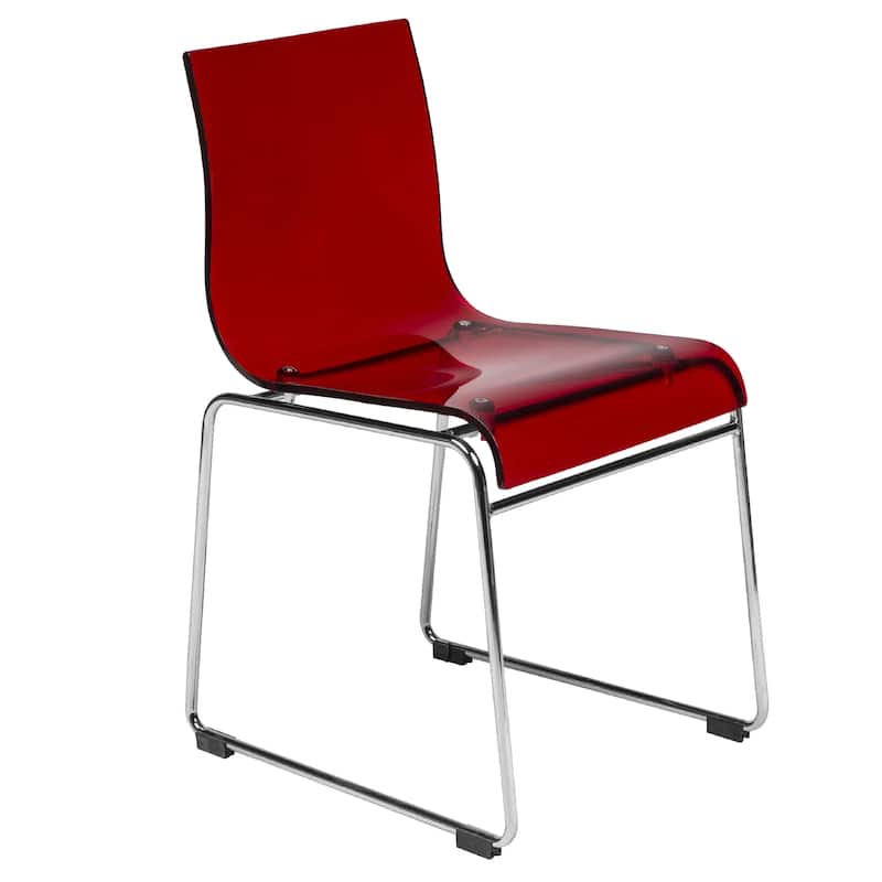 Lima Modern Transparent Acrylic in Chrome Steel Frame Dining Chair - Transparent Red