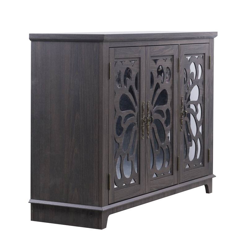Spacious size countertop Sideboard with 3 mirrored doors adjustable shelves buffet cabinet, storage cabinet for living room