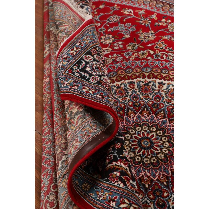 Traditional Kashan Turkish Rug Floral Red Machine-Made Carpet - 9'8" x 13'1"