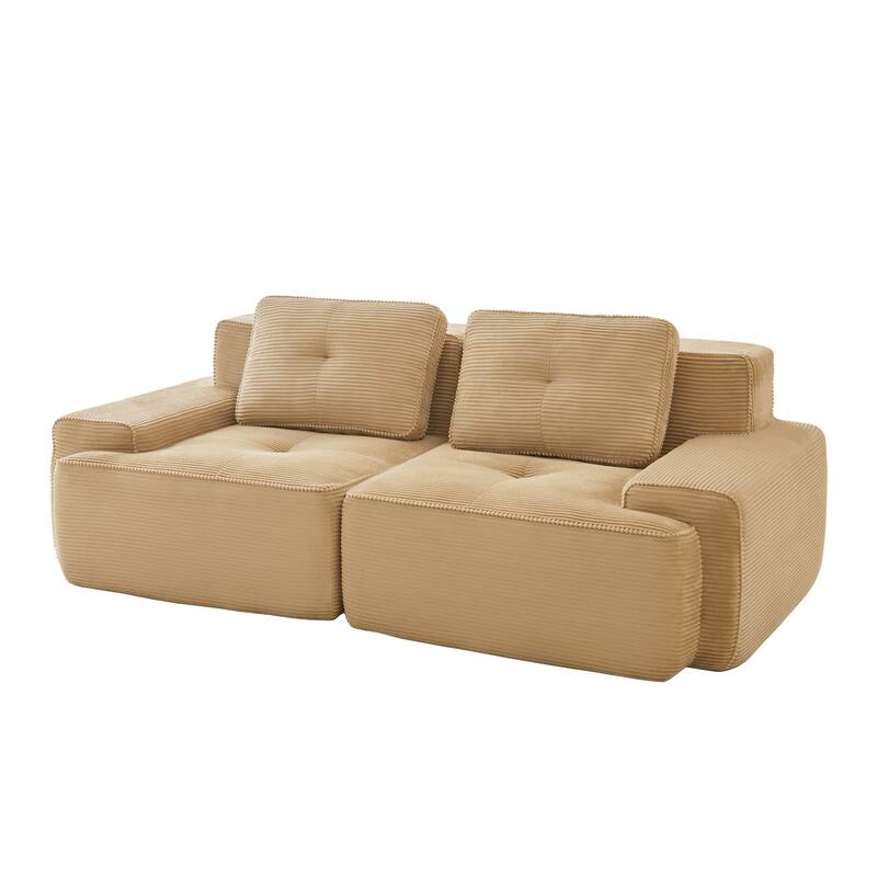 Roomfitters 82" Modular L-Shaped Sectional Sofa, Deep Tufted Corduroy Couch with Pearl Piping and Anti-Slip Base