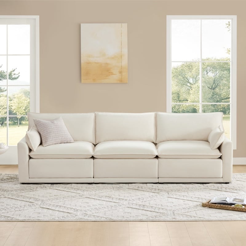 Spruce & Spring Modular Couch Oversized Sectional Sofa for Living Room - Cream-3PC