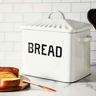 Enameled Metal Bread Box with "Bread" Message