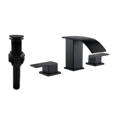 8 Inch Widespread Waterfall Bathroom Faucet with Pop-up Drain Kit Modern Double Handle Bathroom Sink Basin Vanity Faucet 3 Holes
