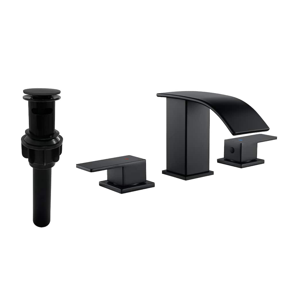 8 Inch Widespread Waterfall Bathroom Faucet with Pop-up Drain Kit Modern Double Handle Bathroom Sink Basin Vanity Faucet 3 Holes