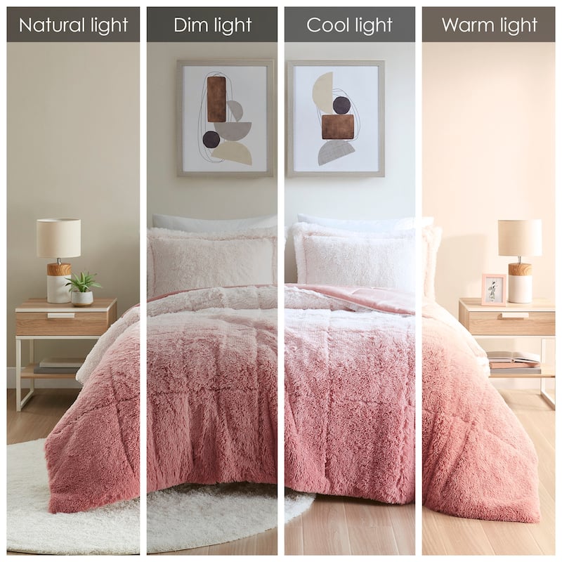 Intelligent Design Ella Ombre Shaggy Long Fur Comforter Mini Set