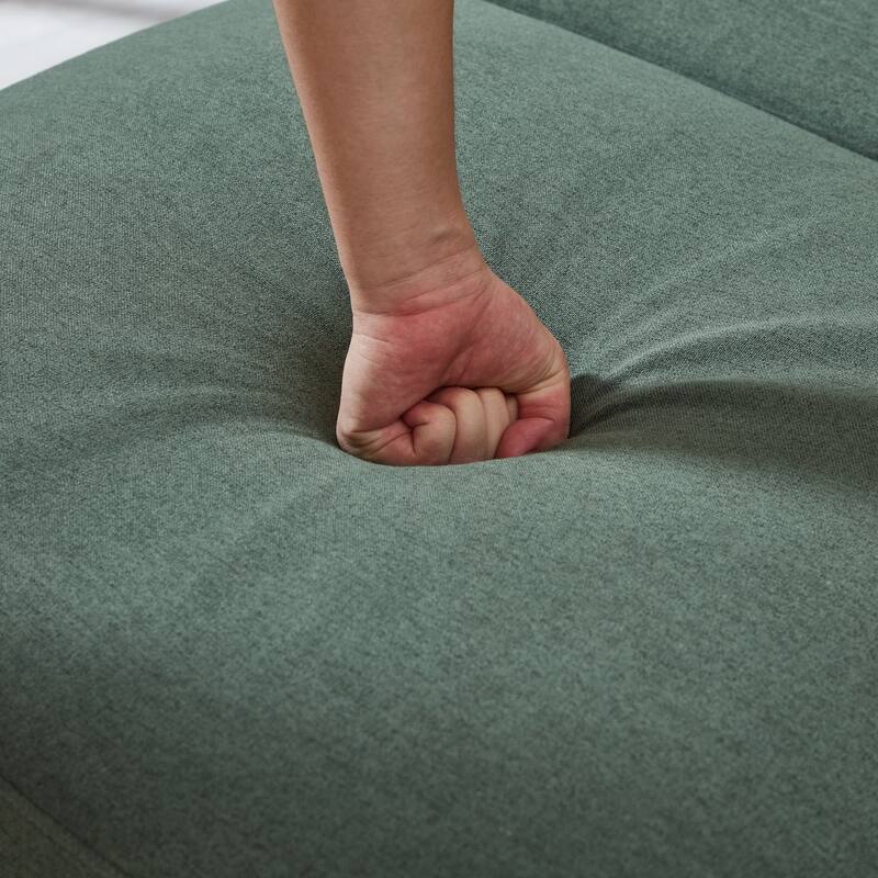 L Shaped 3 Seats Sofa with Armrest Organizer, Linen Sectional Sofa with Movable Ottoman, Comfy Upholstered 3 Seater Couch,