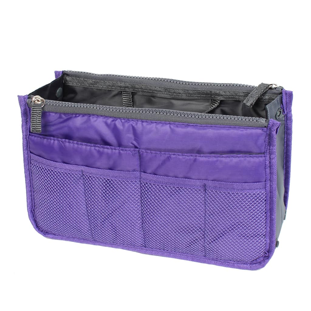 Purple Cosmetic Makeup Storage Handbag Tote Insert Purse Organizer Pouch Bag