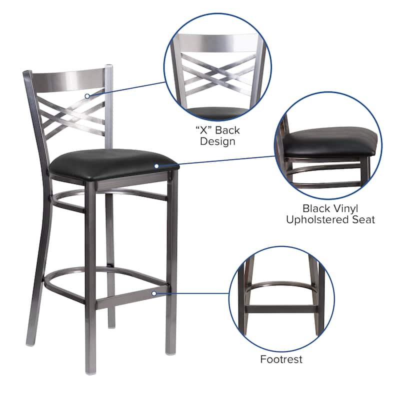 X Back Metal Restaurant Barstool - Vinyl Seat - 17"W x 18"D x 42.25"H - 17"W x 18"D x 42.25"H