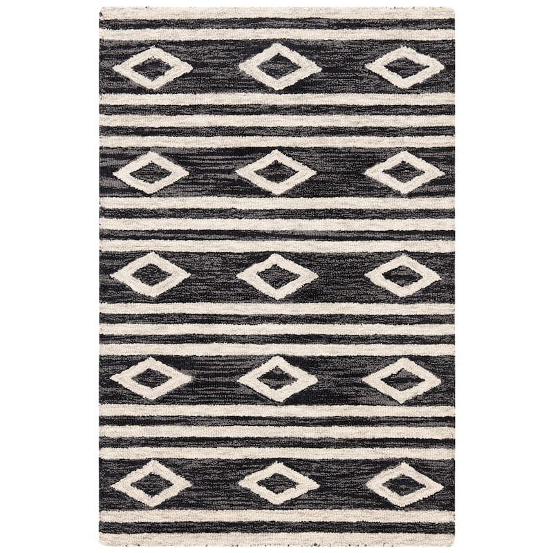 SAFAVIEH Handmade Micro-Loop Enkeleda Moroccan Wool Rug - 2'6" x 4' - Charcoal/Ivory