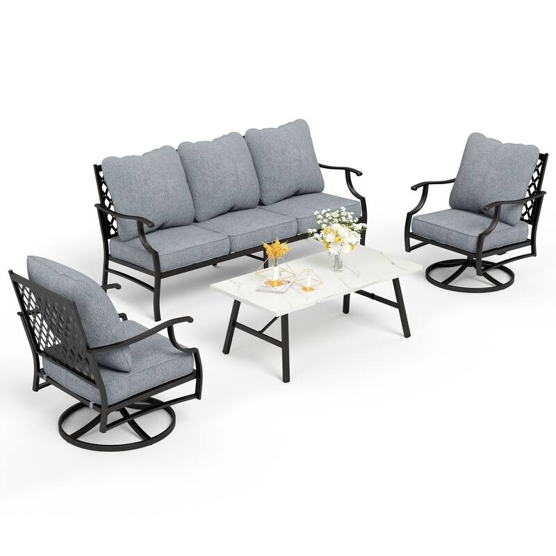MAISON ARTS 4/5-Piece Patio Conversation Sets, Sofa Set with 2 xSingle Sofa Chairs, 1 x 3-seater Sofa and Coffee Table/Ottomans