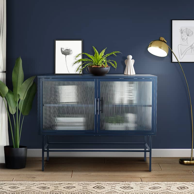 Console Table With 2 Fluted Glass Doors