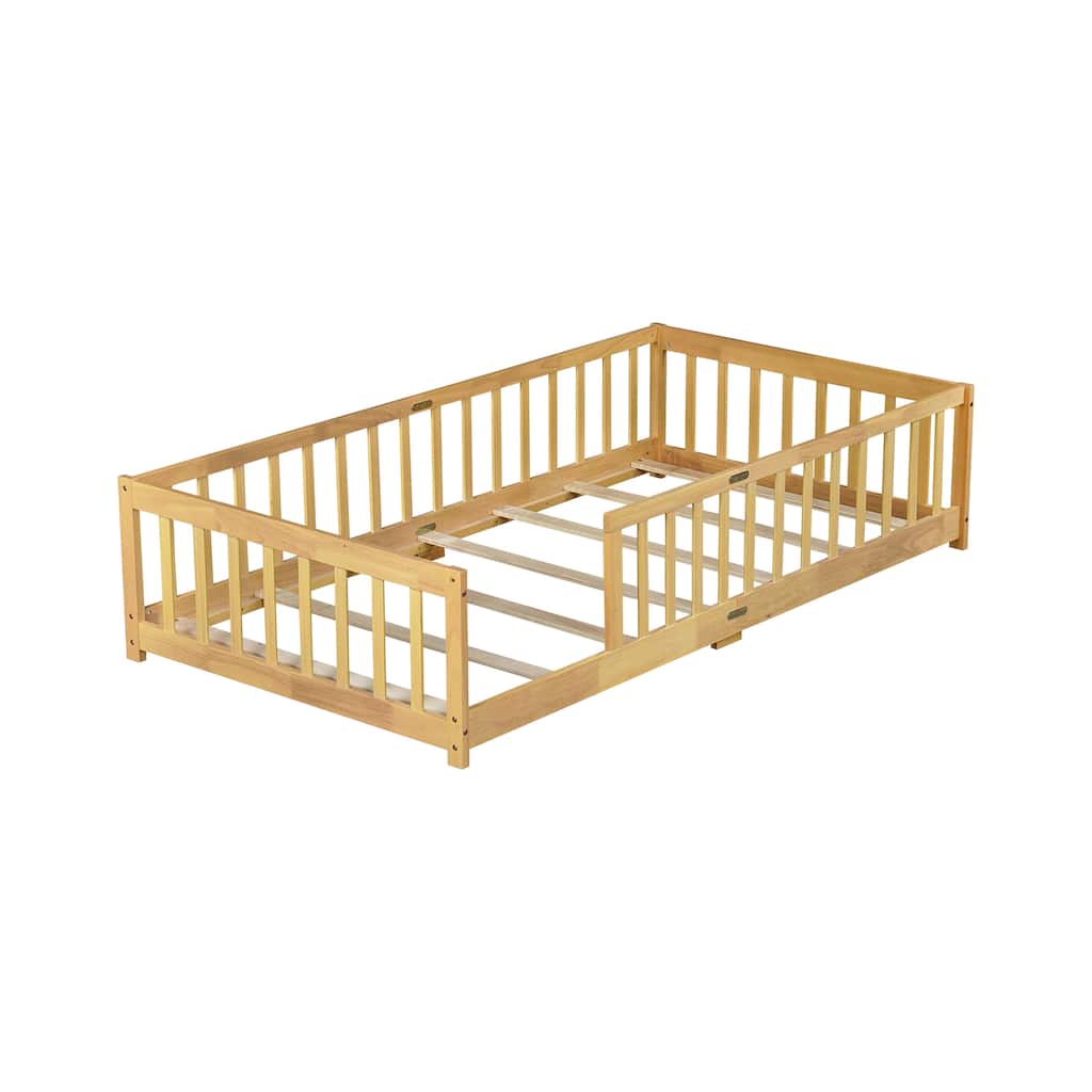 Twin Size Floor Bed with Fence without Door