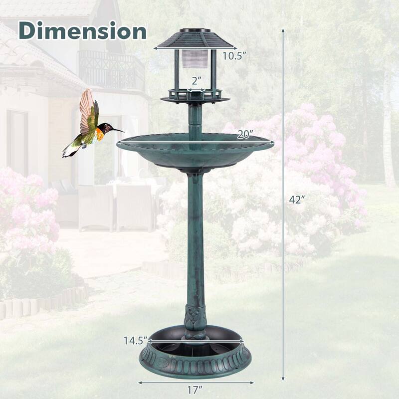 Costway 3-In-1 Pedestal Bird Bath with Solar Light with Bird Feeder & - See Details
