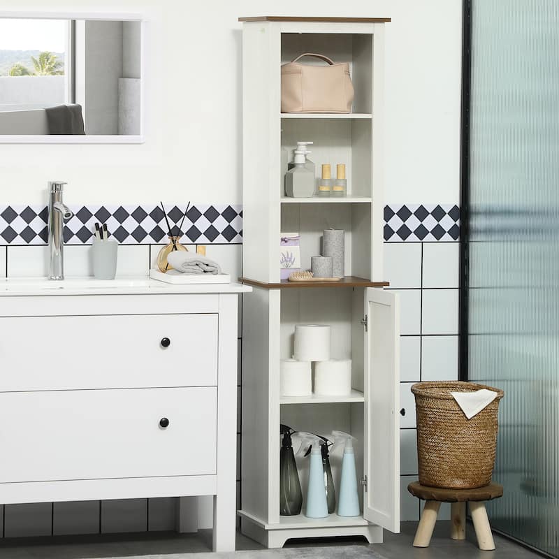 63" Tall Freestanding Bathroom Cabinet with Adjustable Shelves and Hidden Door Storage - 15.5" W x 11.75" D x 63" H