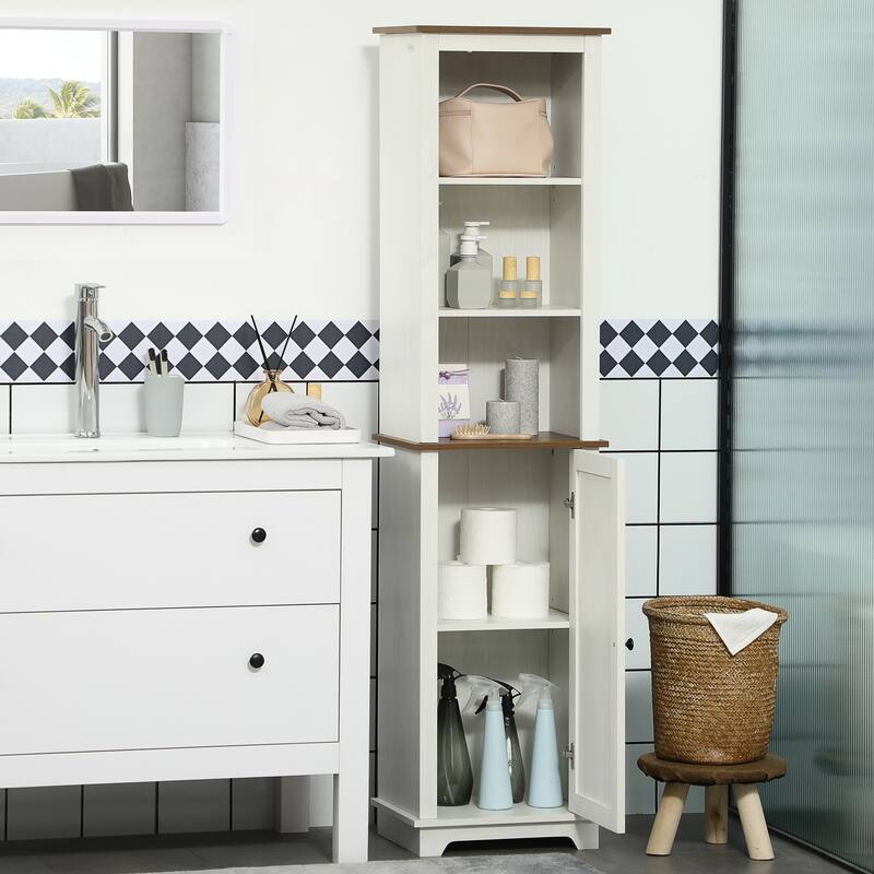 Slim Bathroom Storage Cabinet with 3 Open Shelves, Charming Skin Care Cabinet Side Floor Organizer with Door