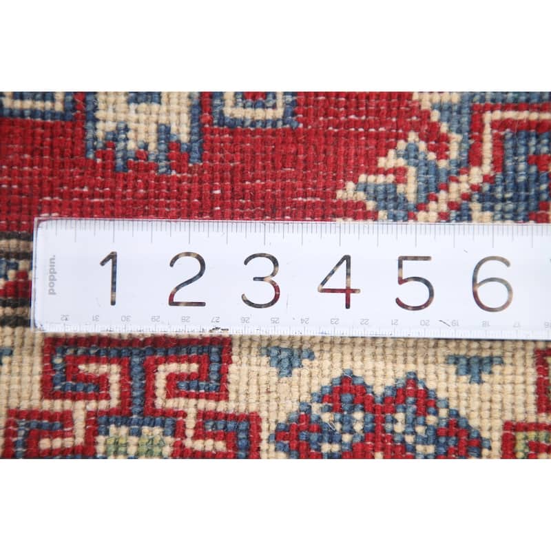Hand Knotted Oriental 100% Wool Carpet Traditional Geometric Red Kazak Runner Rug - 6' 8'' X 2' 9''