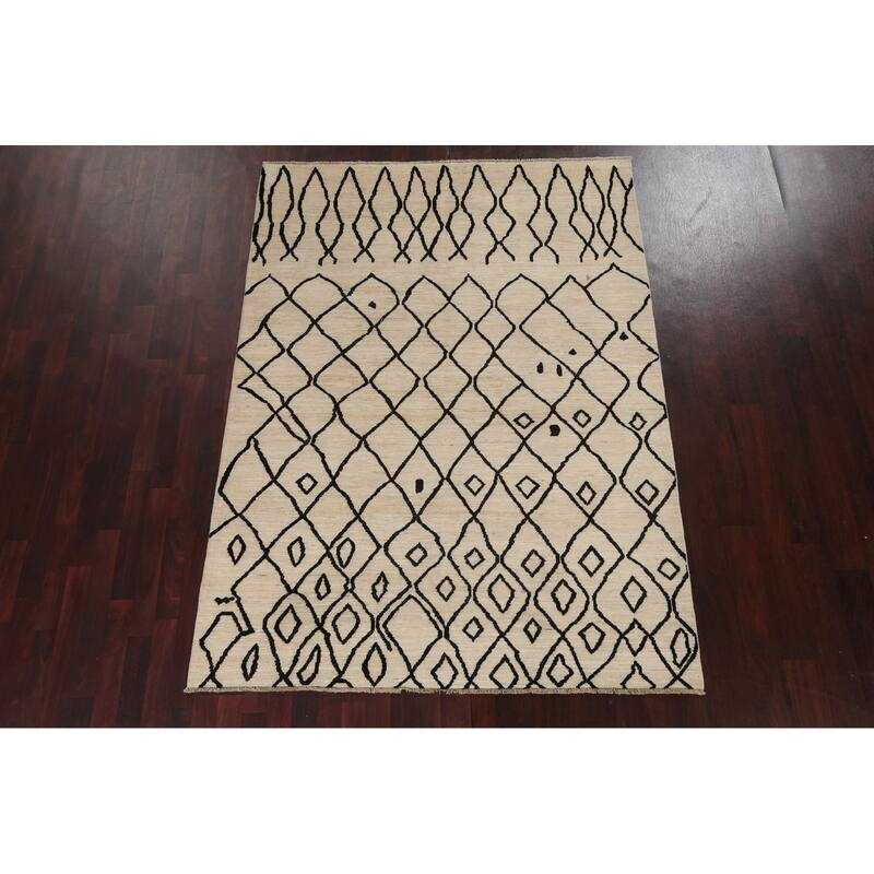 Vegetable Dye Trellis Moroccan Oriental Wool Area Rug Handmade Carpet - 5'8" x 7'9"