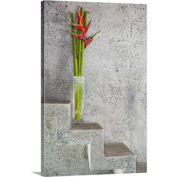 "Tropical flowers on stone stairs" Canvas Wall Art