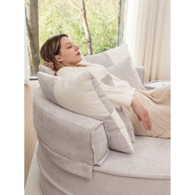 Comfortable Oversized Velvet Armchair with Ottoman and Multiple Pillows for Various Rooms