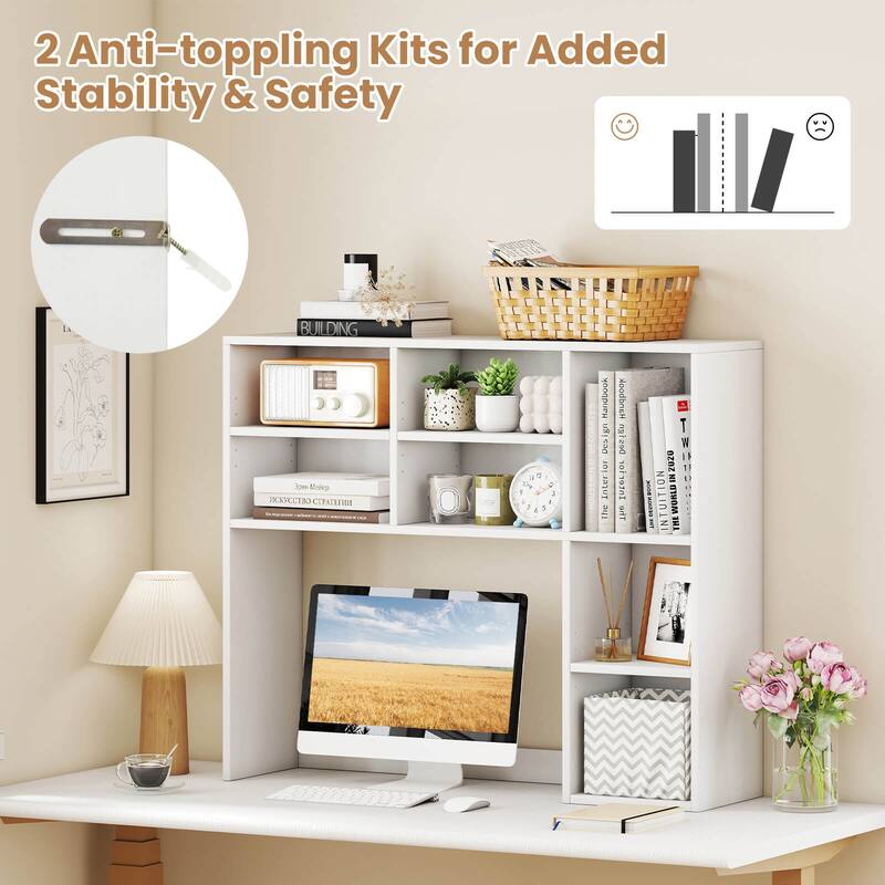 Costway Desktop Bookshelf Desk Storage Hutch with 7 Open Cubbies & 3 - See Details