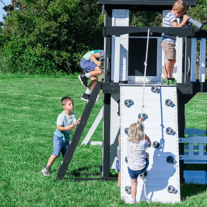 Backyard Discovery Canyon Creek White Cedar Wood Swing Set, Wave Slide - 17'0" x 13'5"