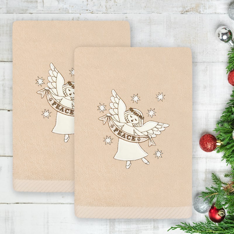 Authentic Hotel and Spa Christmas ANGEL Embroidered Luxury 100% Turkish Cotton Hand Towels Set of 2
