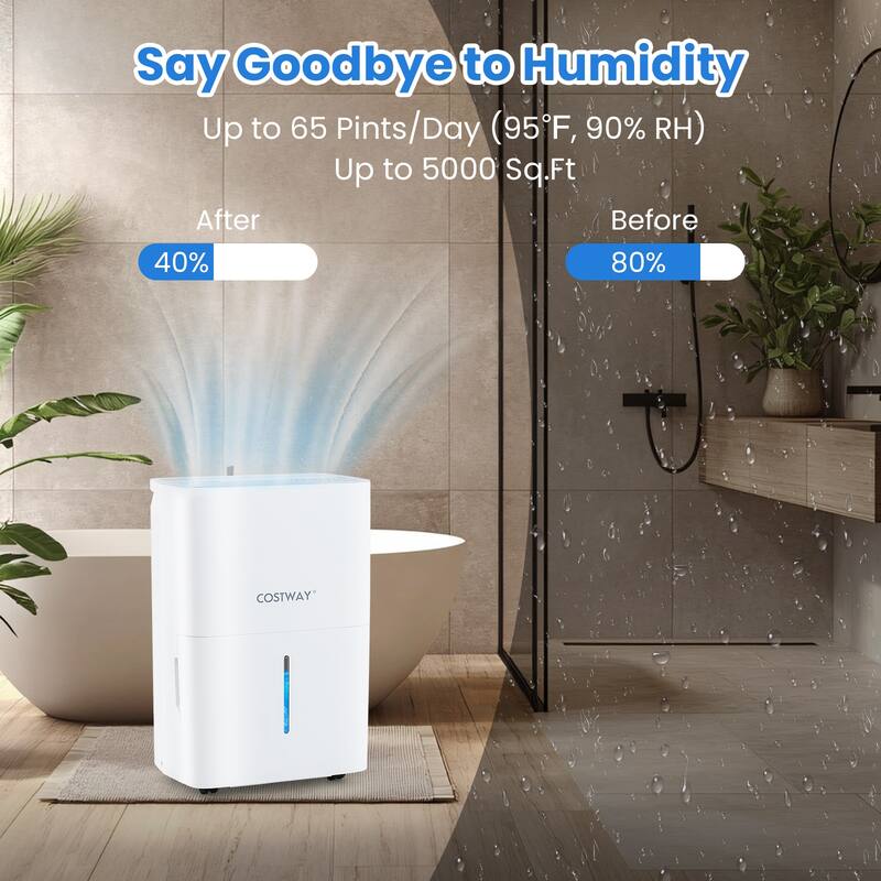 65 Pints Dehumidifier with 24H Timer and LED Display-White