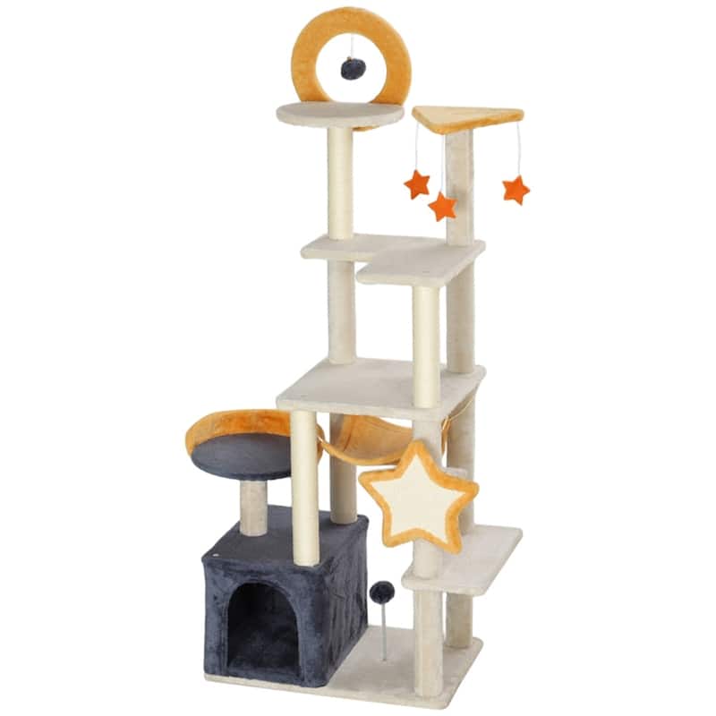 Particleboard and Sisal Cat Tree Includes Scratching Posts and Board to Protect Furniture - 23.6" W x 15.7" D x 63" H