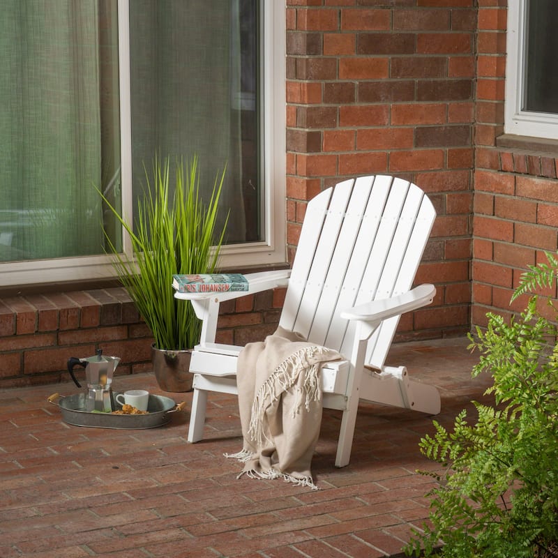 Roomfitters Foldable Wooden Adirondack Chair with Curved Backrest and Wide Armrests, Outdoor Lounge Seating