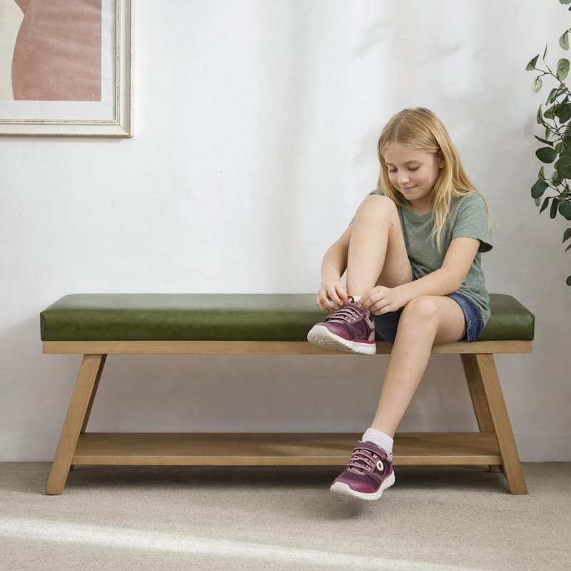 Solid Wood Shoe Bench with Cushion Entryway Shoe Bench