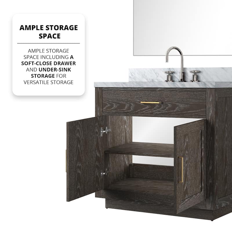 Abbey Bath Vanity with Carrara Marble Top, Sink, Mirror and Faucet