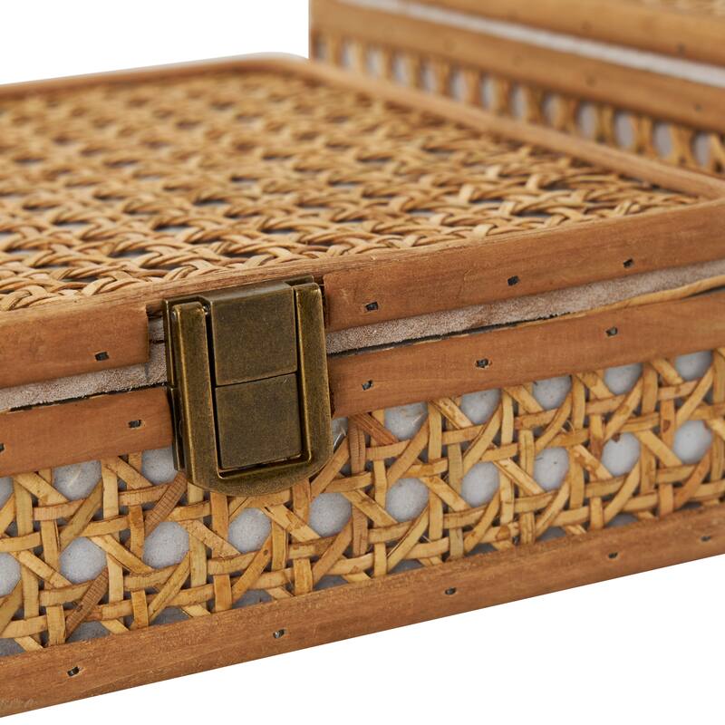 Brown Rattan Handmade Woven Rattan Decorative Box with Bronze Latches (Set of 2)