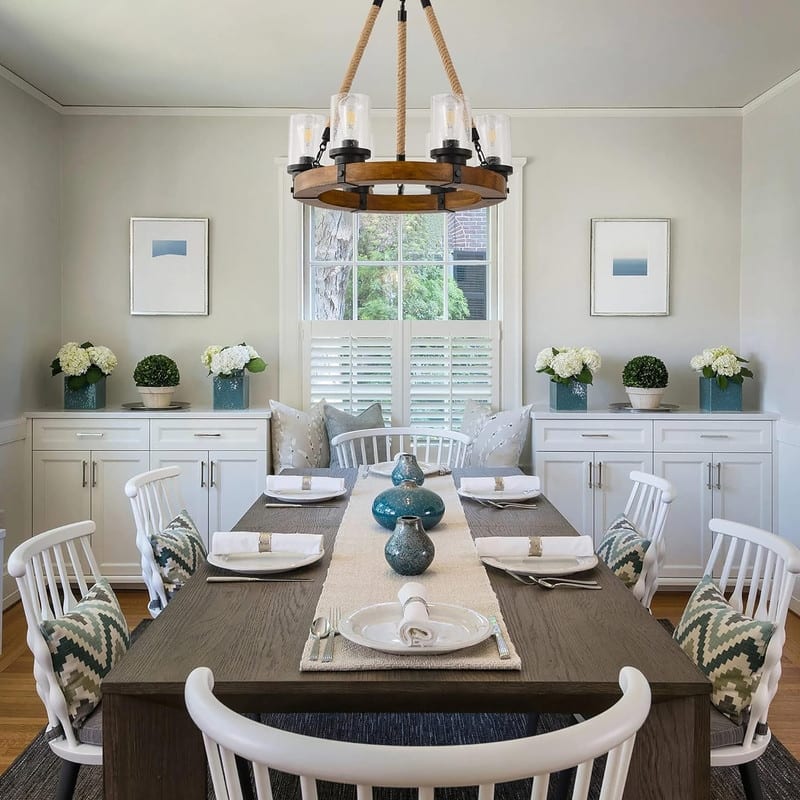 6 Lights Wagon Wheel Chandelier Rustic Wood Farmhouse Chandelier - 25 - 25