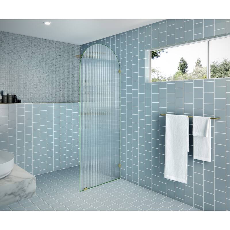 Maven 30 in. x 86.75 in. Fully Frameless Glass Shower Panel - Arched Fluted Single Fixed Panel