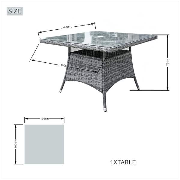 dimension image slide 3 of 4, 5-Piece Aluminum Woven Rattan Dining Set with Cushions and Tempered Glass